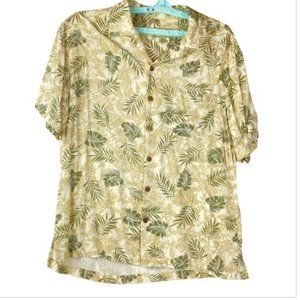 Havana Jack's Cafe Mens Green Floral Tropical Leaf Rayon Shirt size Large